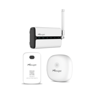 Milesight Water & Leak Monitoring Kit contents: UG65 gateway, WS201 smart fill level sensor and WS303 mini leak detection sensor