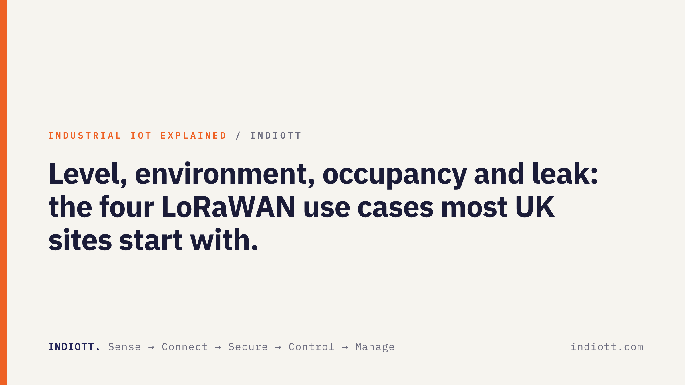 Level, environment, occupancy and leak: the four LoRaWAN use cases most UK sites start with.